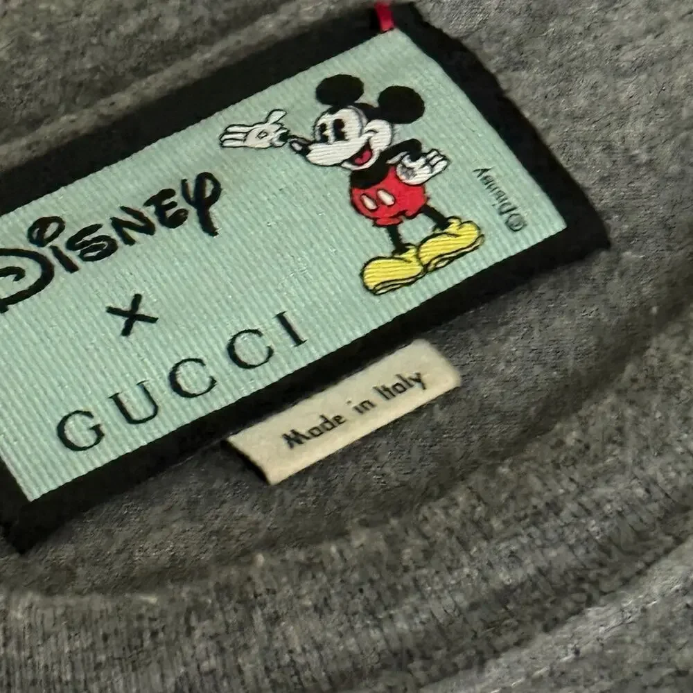Disney x Gucci Mens Mickey Mouse Logo Print Grey Cotton Tee Size XXXL